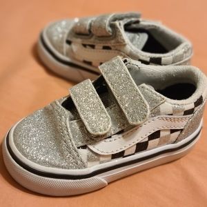 Toddler Girls Silver Glitter Old Skool V Shoes